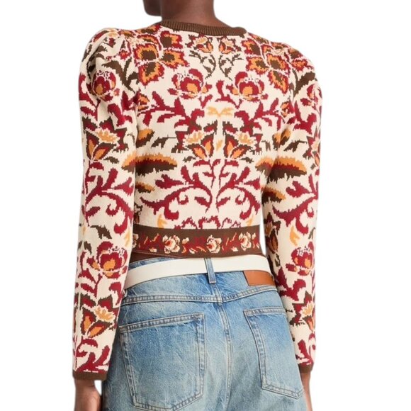 FARM Rio Cropped Floral Jacquard-Knit Sweater XS Colorful Boho Top - Picture 9 of 9